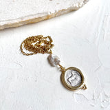 Zeus Coin 1 Necklace with 20mm white Keshi pearl_Horse on backside of coin