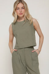 Linen-style Crop Top and Pant Set
