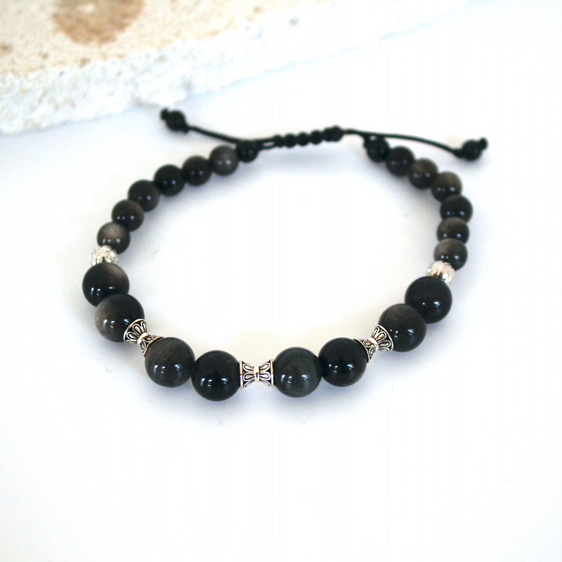 Silver Obsidian Men's Shambala Bracelet with sterling silver_another view