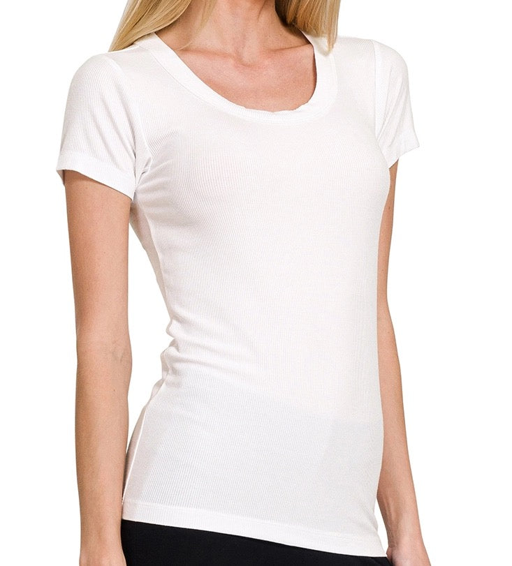 Ribbed Round Neck T-Shirt