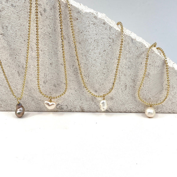 16-18" 14k gold filled Single Pearl Necklaces _lineup