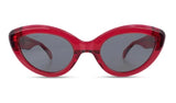 Red sunglasses with dark lenses on a white background