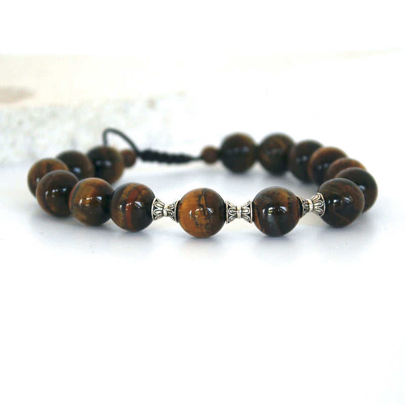 Men's  Shambala bracelet with Sterling Silver and Tiger eye _closer look