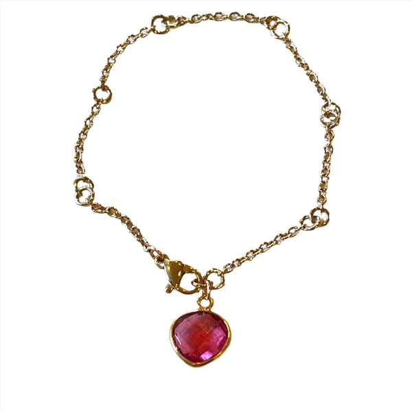 GF Double ring Chain Bracelet with tourmaline quartz charm.