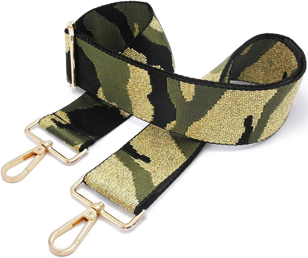 Camouflage 2" x-wide woven bag strap_olive/black/metallic gold