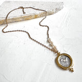 Zeus Coin 2 chain necklace with 3 pearl detail_backside of coin