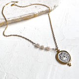 Zeus Coin 2 chain necklace with 3 pearl detail