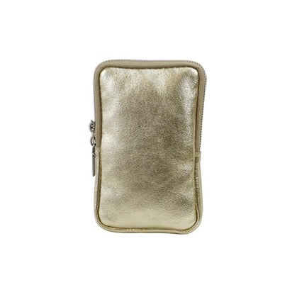 Gold_ tumbled leather crossbody phone bag