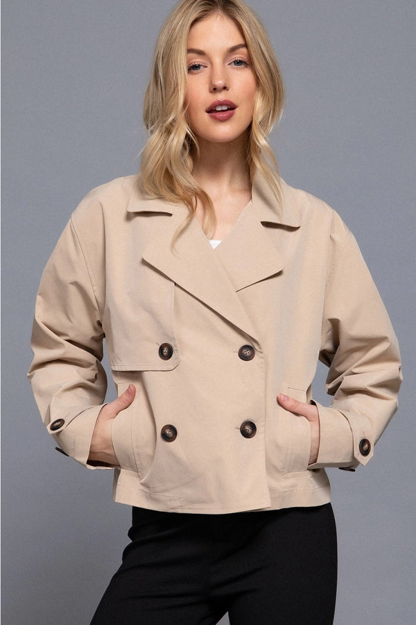 Double Breasted Short Trench_Khaki