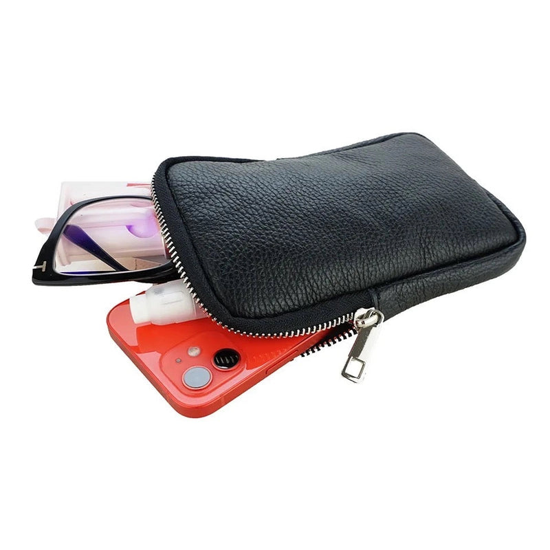 Open Phone bag with items sticking out 