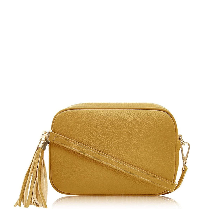 Pebbled leather Camera Bag with tassel_mustard