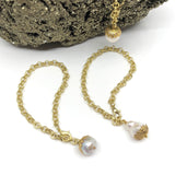 3 Satin gold dimpled chain bracelets with big Pearl dangles