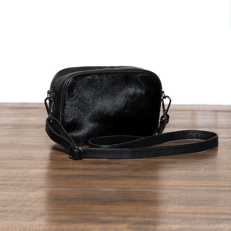 Anna Cross Body Camera Bag with pebbled and calf hair  leathers