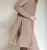 Bamboo Open Cardigan_taupe side view slits