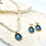 Vintage 1950's Blue Glass Intaglio Necklace and Earrings