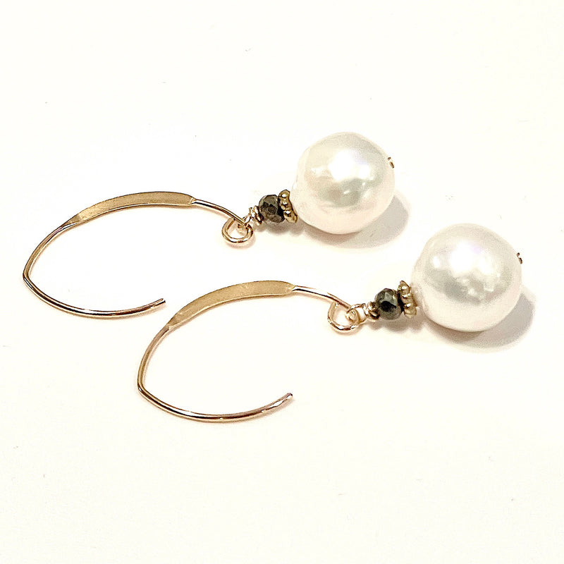 GF Earrings with Boulder Pearls and Pyrite