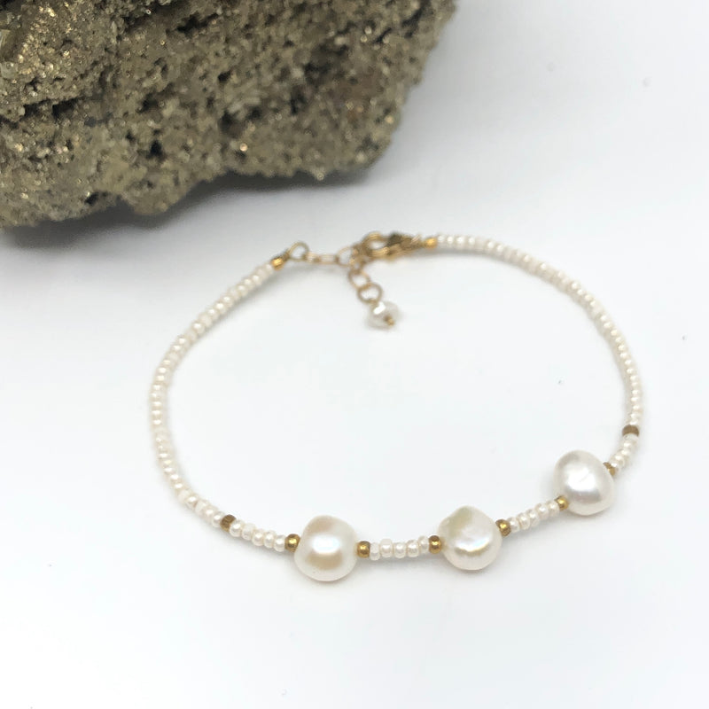 Charlotte Wire Bracelet_ pearls, white & gold