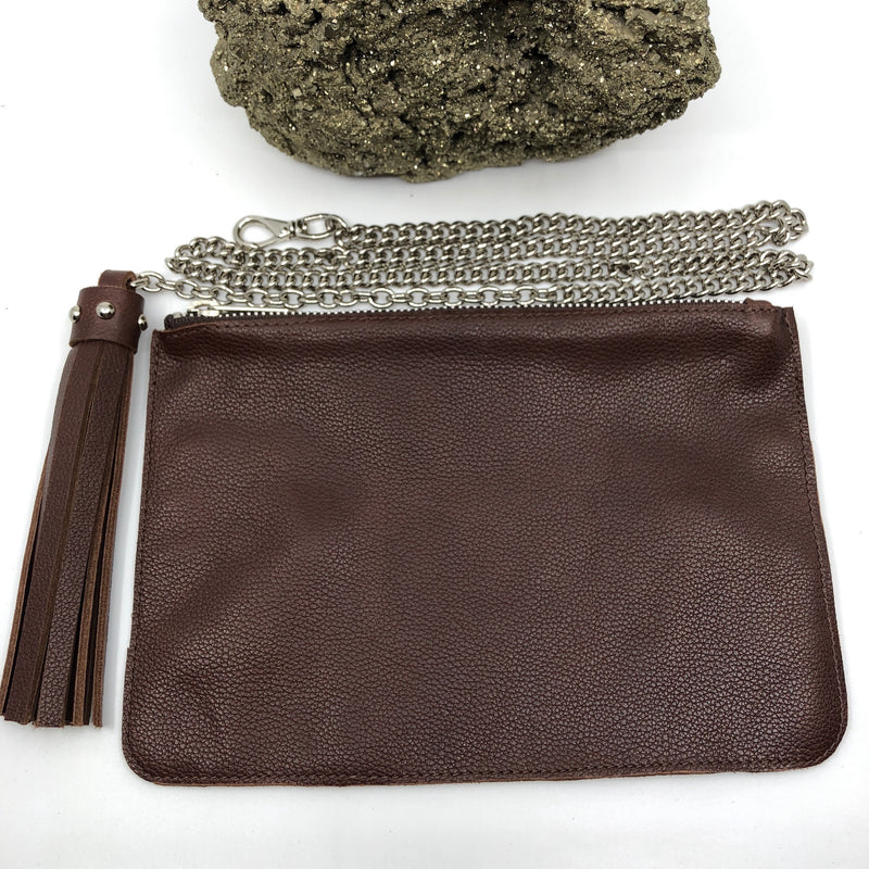 Tumbled Leather Tassel Belt  with Pouch_Chocolate/nickel hardware