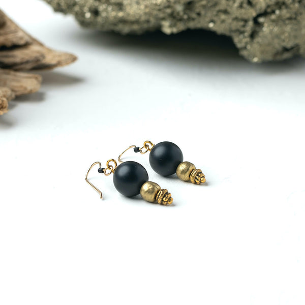 Druse 4 Earrings-Black Agate & Gold