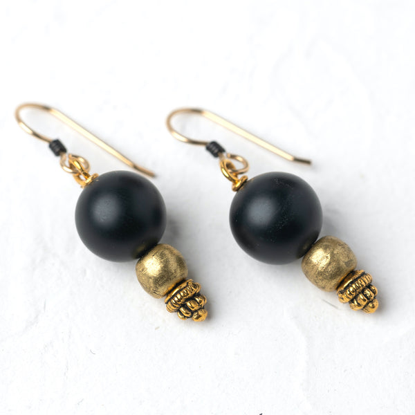 Druse 4 Earrings-Black & Gold