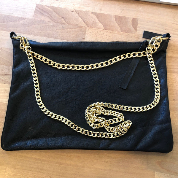 Black Lux bag with brass chains_closeup 