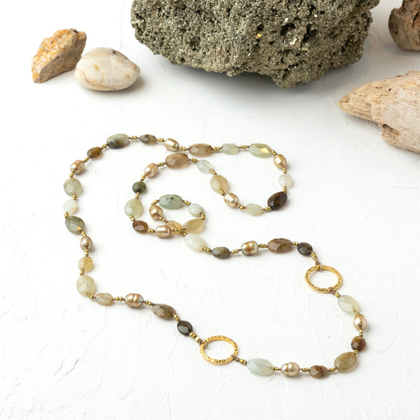 Knotted Silk Jade & Pearl necklace