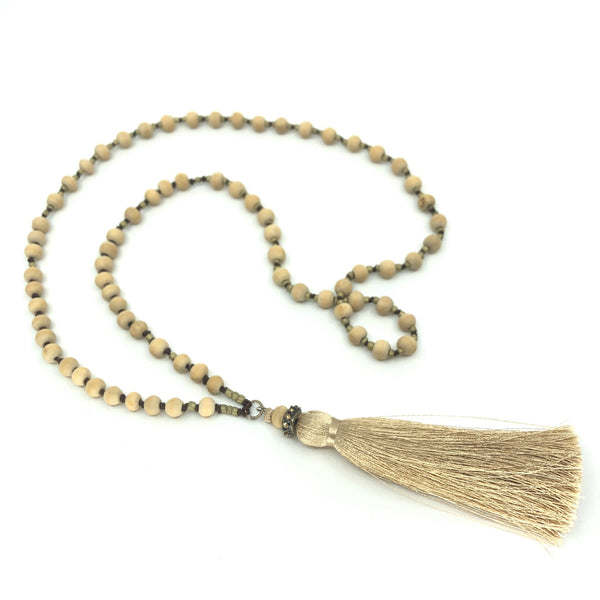 Om 1 Necklace, Mala style wood & silk Necklace