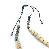 Om 4 Necklace, wood & ocean agate, slide knots