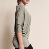 Bamboo Dolman Drape Top_Olive_side view