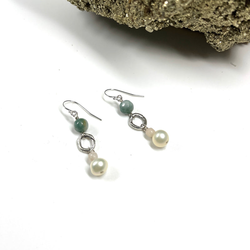 Sterling Silver Earrings with Aquamarine & Pearl