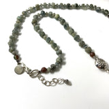 SS Necklace Hand knotted Moss Aquamarine with silk cord