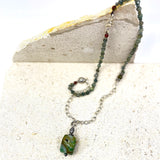 SS Charmed Necklace with Moss Aquamarine and Green Quartz