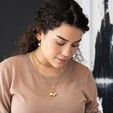 Model wearing South Sea Shell Pearl Necklace & Earrings