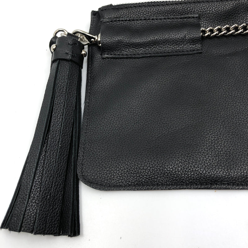 Tumbled Leather Tassel Belt  with Pouch_Black Licorice_close up