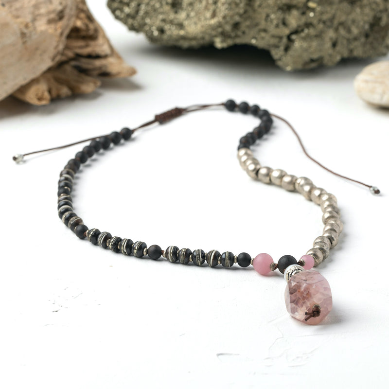 Tribe Colors Shambala Necklace-Rose Quartz pendant